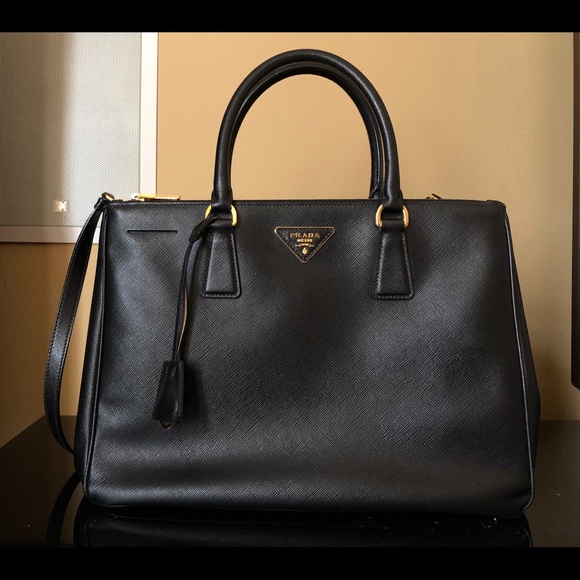 Prada Saffiano Medium Executive Tote Bag, Black (Nero), Double Zip